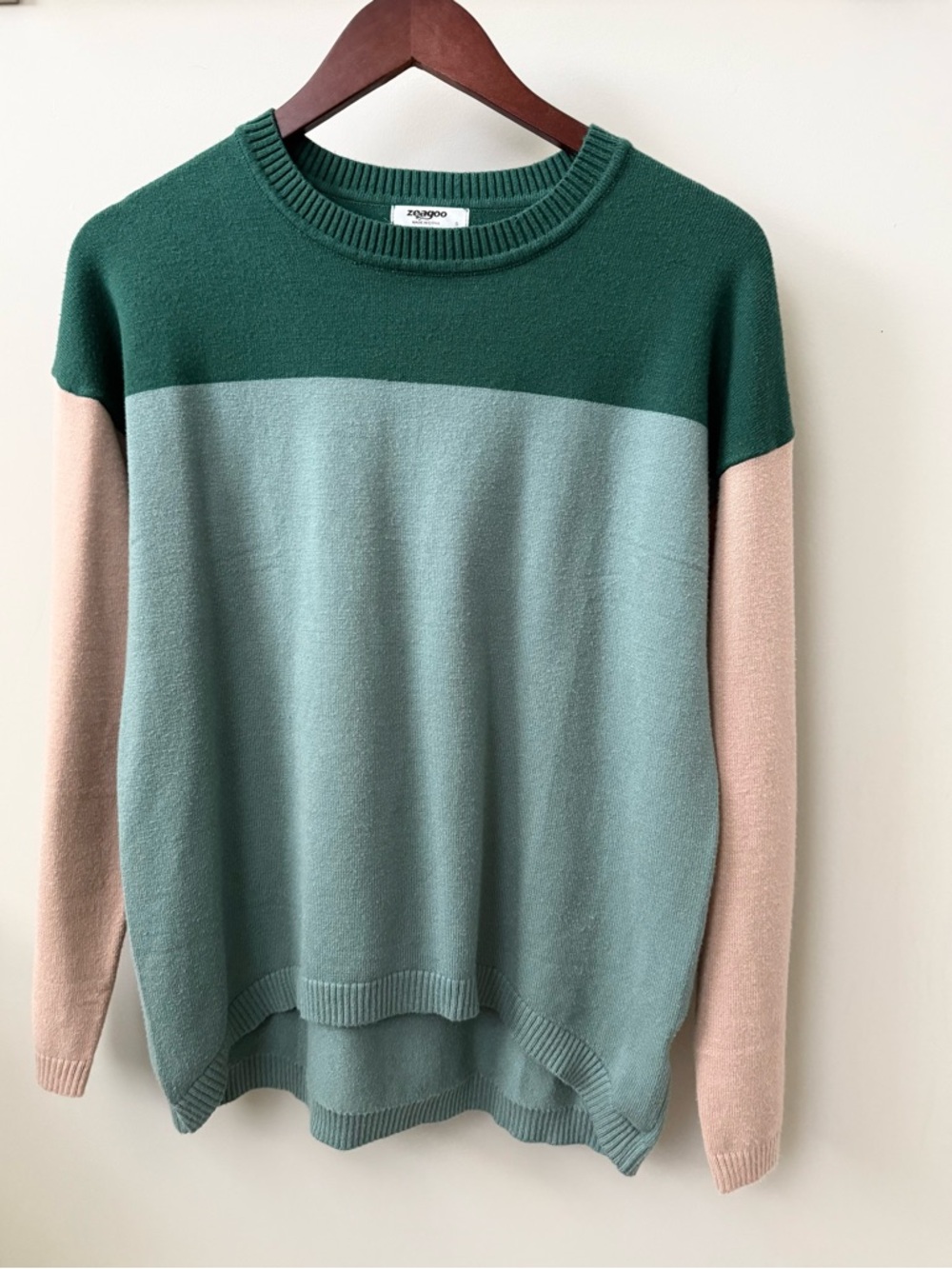 NWOT Crewneck Sweater in Dark Green, Sage & Tan Size S